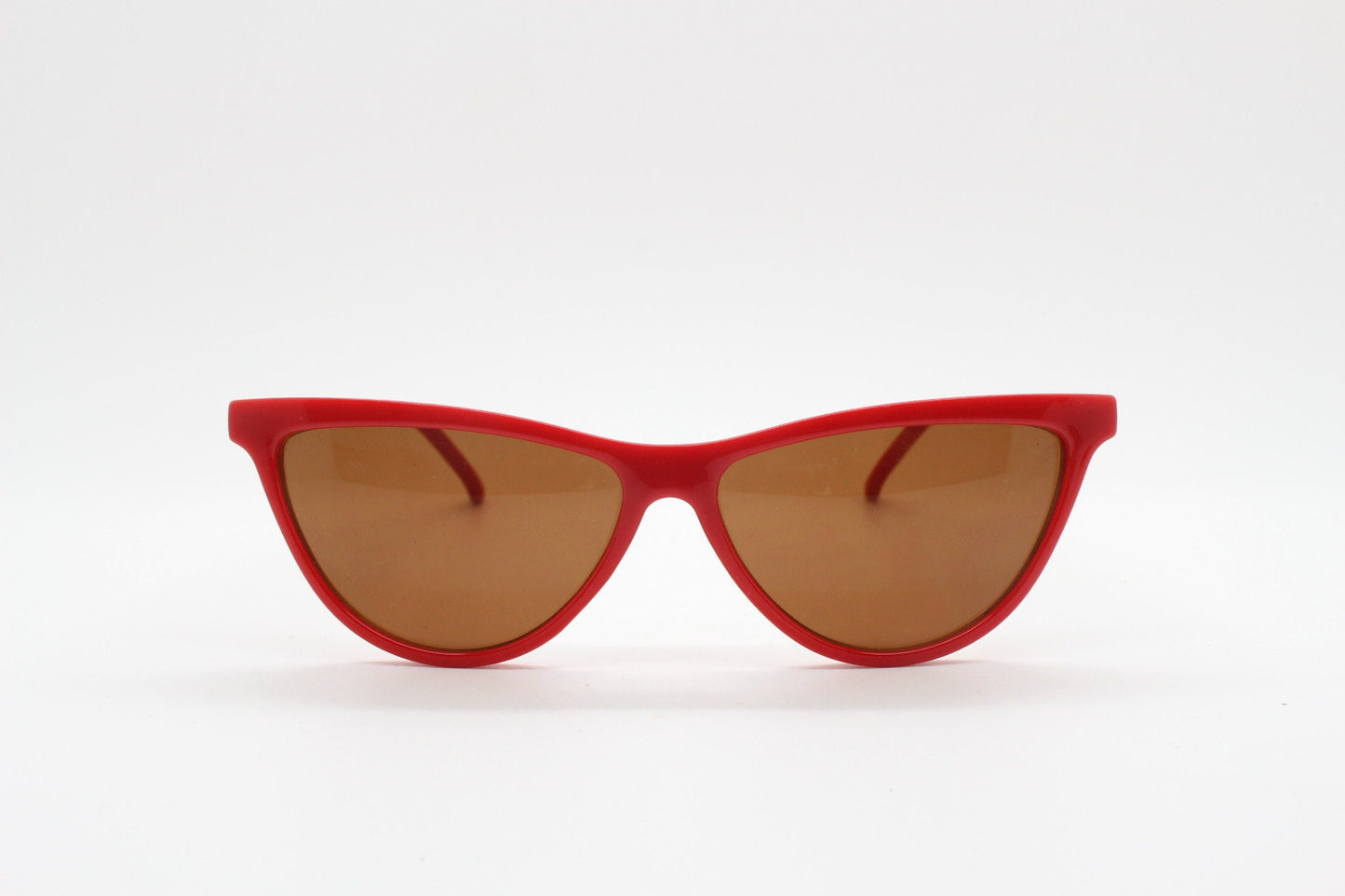 Vintage 90s red cat eye sunglasses. Womens slim 50s style cateye frame with Havana brown lenses. Rockabilly, pin up. NOS catseye