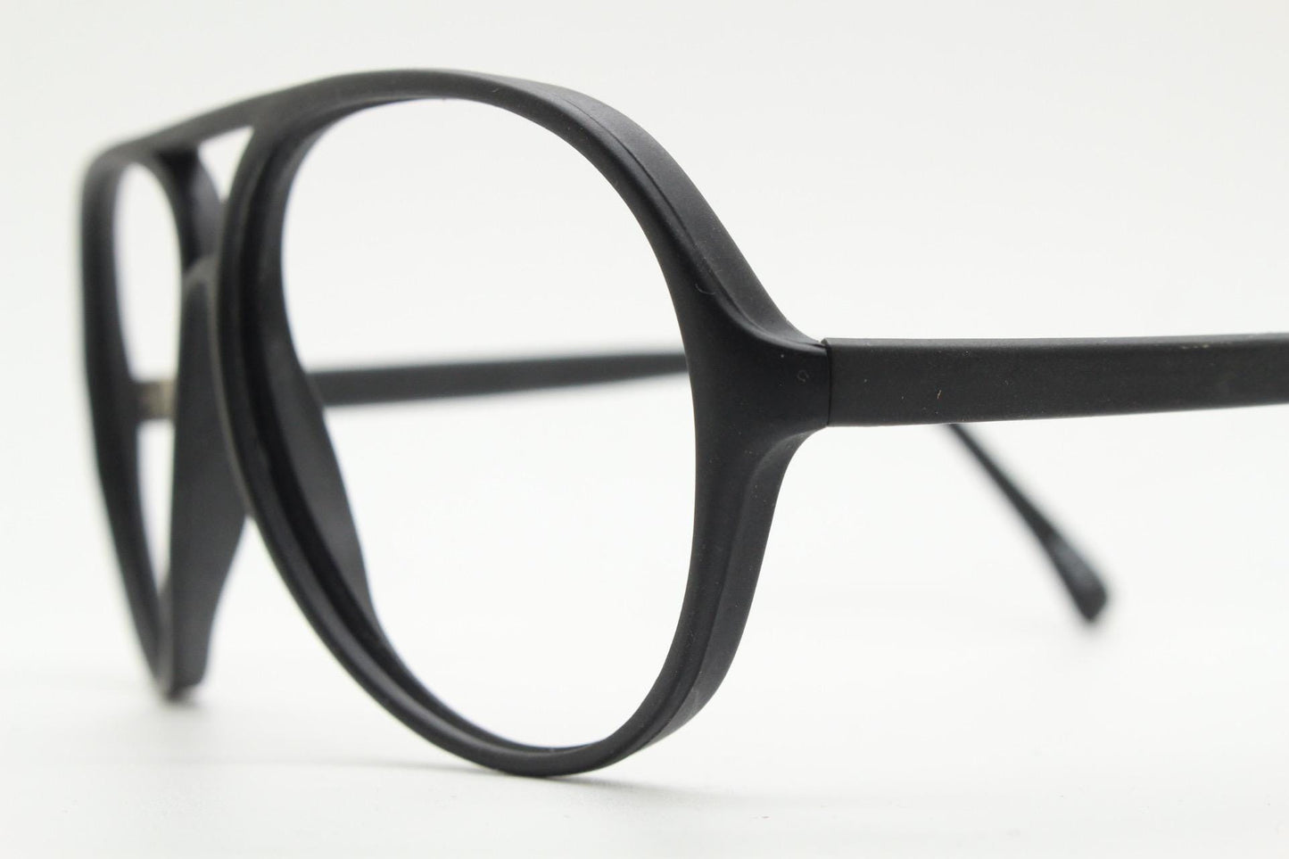 70s vintage classic aviator eye glasses. Plain black matt optical frames in excellent proportions. Prescription eyeglasses. RX. NOS