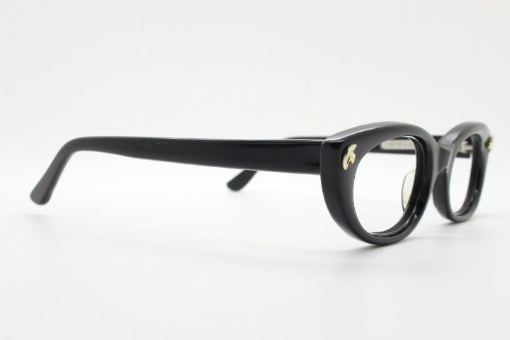 Kirk Originals cat eye glasses. Womens small black gloss acetate optical frames. Prescription RX eyeglasses. NOS. Rockabilly pin up