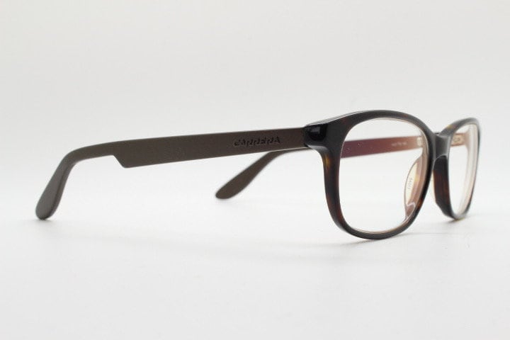 Carrera rectangular eye glasses. Mottled tortoise acetate optical frames with matt brown arms. Prescription eyeglasses. Vintage RX