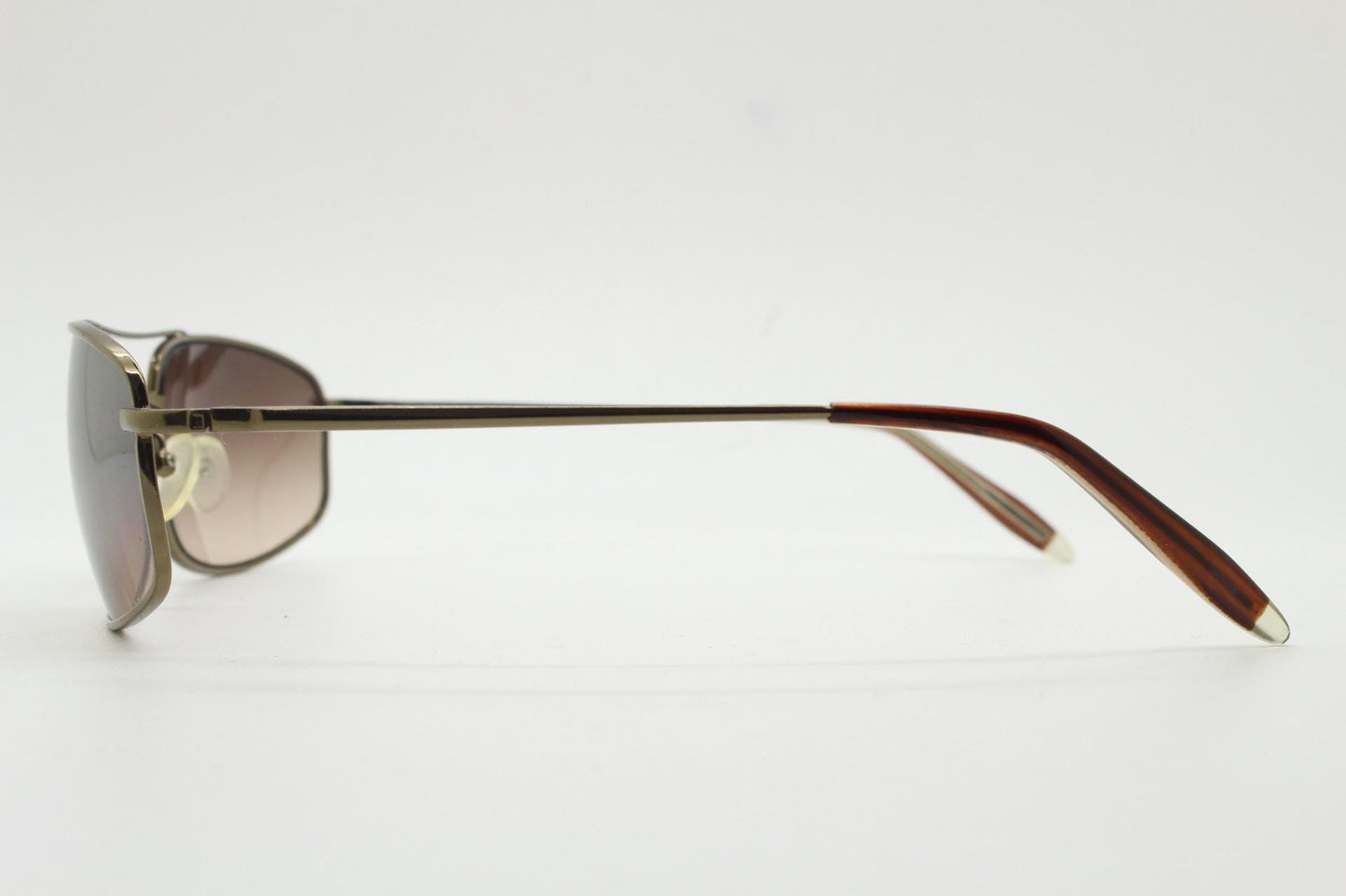 90s vintage rectangular wrap around sunglasses. Gunmetal chrome curved frame squared aviator with half mirrored light tone lenses. NOS