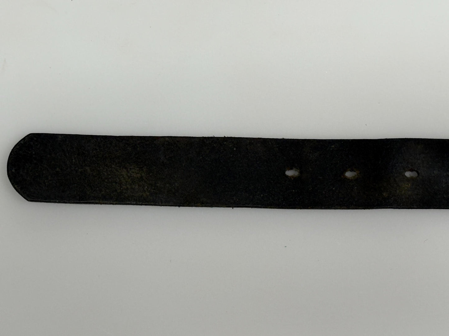 Armand Basi 90s vintage thick black genuine leather belt with distressed wide rectangular metal logo buckle. Single piece cowhide. Mens