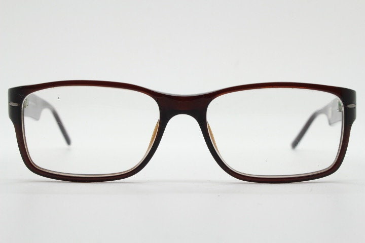 Lyle and Scott rectangular flat top eye glasses. Dark brown gloss optical frames. Prescription eyeglasses. RX Spectacles. Vintage