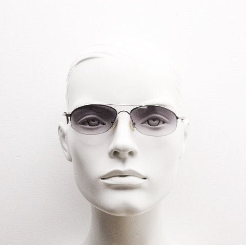 90s vintage modified extra small aviator sunglasses made in the USA. Satin finish solid metal frame aviators with light tone smoky lenses