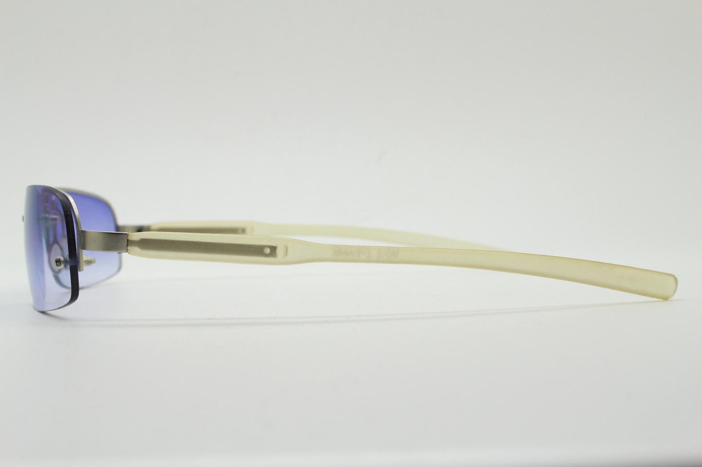 Y2K vintage rectangular half frame purple sunglasses. Minimal metal satin finish browline 2000's wrap around with frosted clear arms. NOS