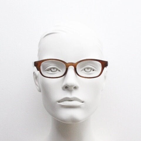 90s vintage rectangular low profile eye glasses. Transparent brown optical frames. Prescription eyeglasses. RX Spectacles. Quality NOS