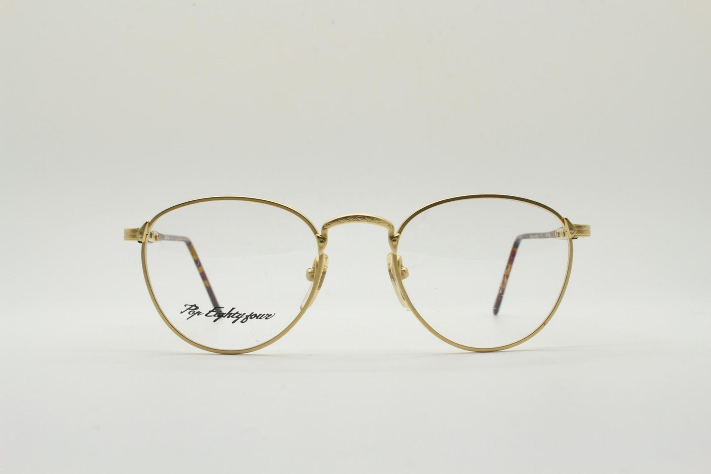 80s vintage round panto metal eye glasses by LS optical made in Italy. Satin finish yellow gold optical frames. Prescription RX. Unused BNWT