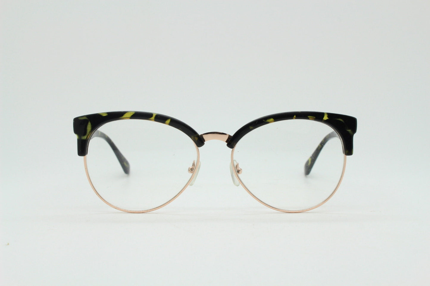 90s vintage modified cat eye glasses. Tortoise browline half frame eyeglasses with gold underwire. 50s, 60s design cateye. NOS
