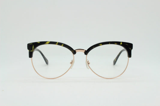 90s vintage modified cat eye glasses. Tortoise browline half frame eyeglasses with gold underwire. 50s, 60s design cateye. NOS