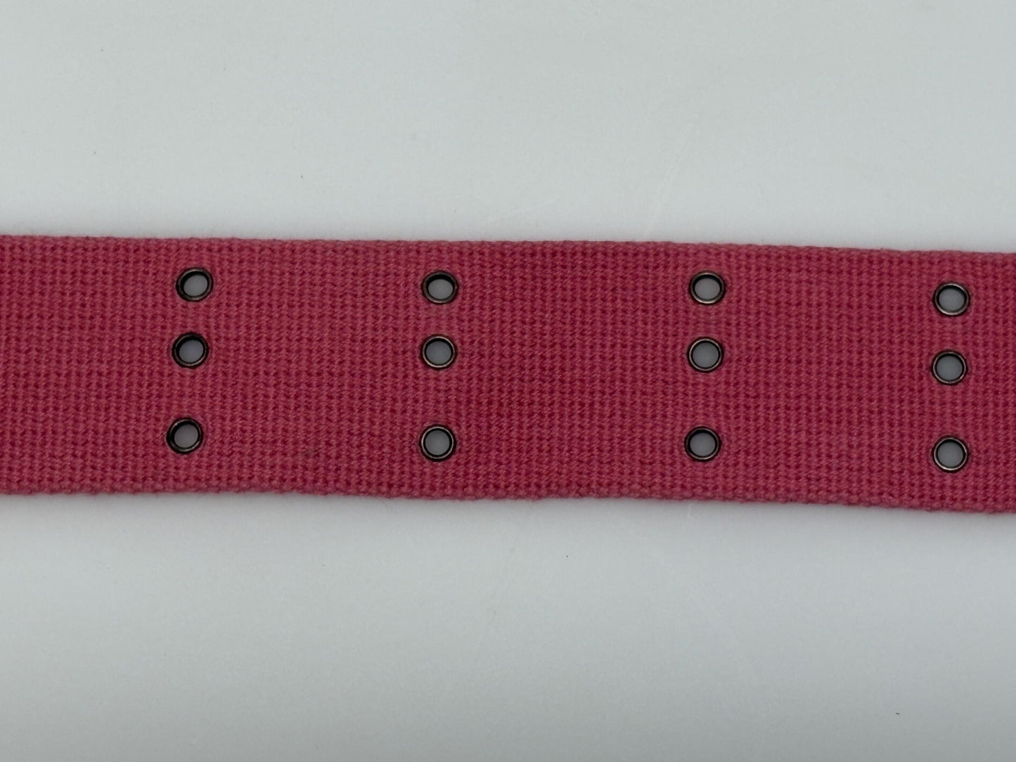 Y2k vintage thick candy pink army style belt with distressed metal buckle and 3 rows of lace holes. Statement feature / to cinch a dress