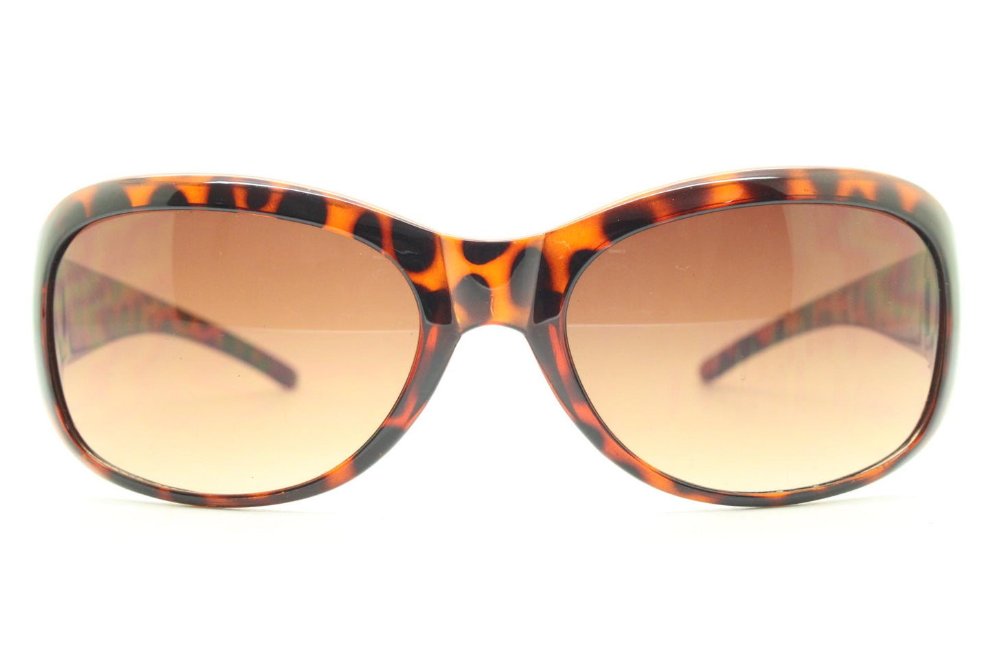 Y2k vintage wrap around bug eye sunglasses. Curved tortoise gloss frame with gradient Havana brown lenses. 2000's NOS