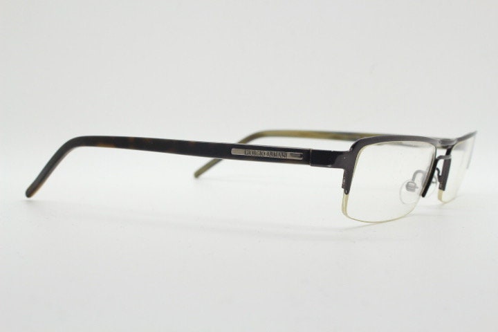 Giorgio Armani rectangular eye glasses model A268 made in Italy. Gunmetal grey half frame with acetate arms. Prescription optical eyeglasses