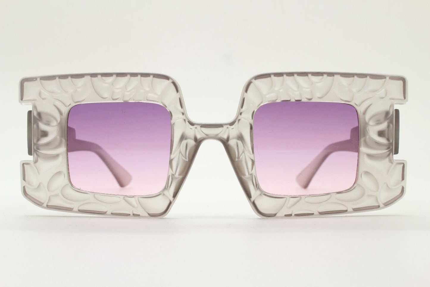 Vintage oversized square sunglasses. Women's radical fashion poseur shades with abstract patterned transparent frame with pink lenses. BNWT