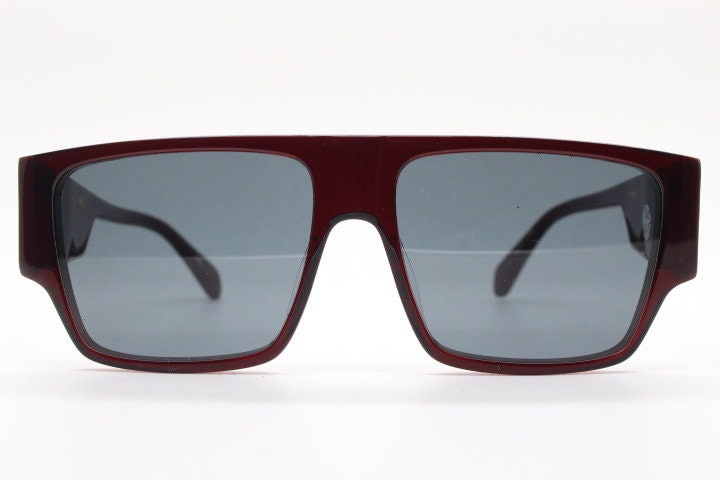 Kaleos square flat top sunglasses. Deep burgundy gloss acetate chunky frame with fat arms. New Old Stock