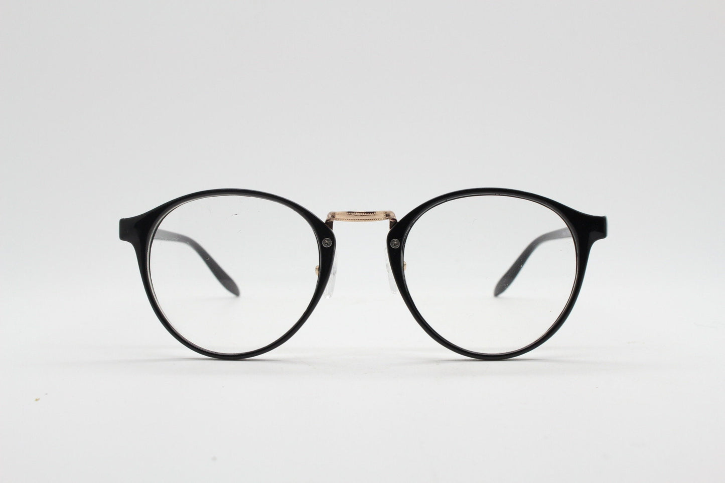 90s vintage slender frame glasses. Black with gold bridge optical frames. 40s, 50s style prescription eyeglasses. Clear lens eyeglasses. RX