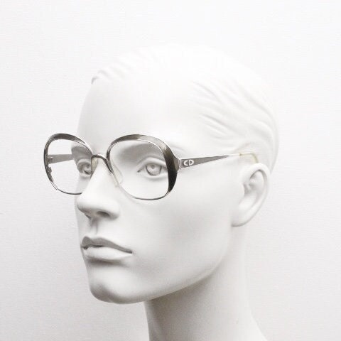 Christian Dior 70s vintage big round eye glasses made in Austria. Silver optical frame with dynamic reflective grey enamel. Prescription RX