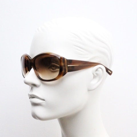 Oliver Peoples vintage Y2K wrap around sunglasses model Vanadis made in Japan. Big bug eye with tall arms in mottled brown acetate frame