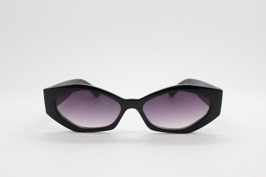 Vintage 90s low profile hexagon sunglasses. Jet black sharp angled 6 sided frame with full height arms and smoky lenses. Unused  BNWT