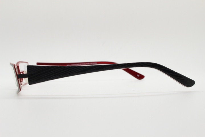 William Morris vintage rectangular eye glasses. Black matt low profile metal optical frames with layered acetate arms. Prescription RX NOS