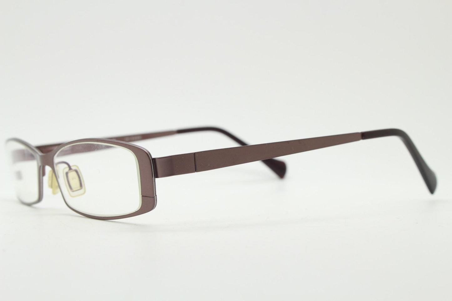 Jai Kudo vintage rectangular eye glasses. Low profile brown metallic finish optical frame. Prescription eyeglasses. RX spectacles