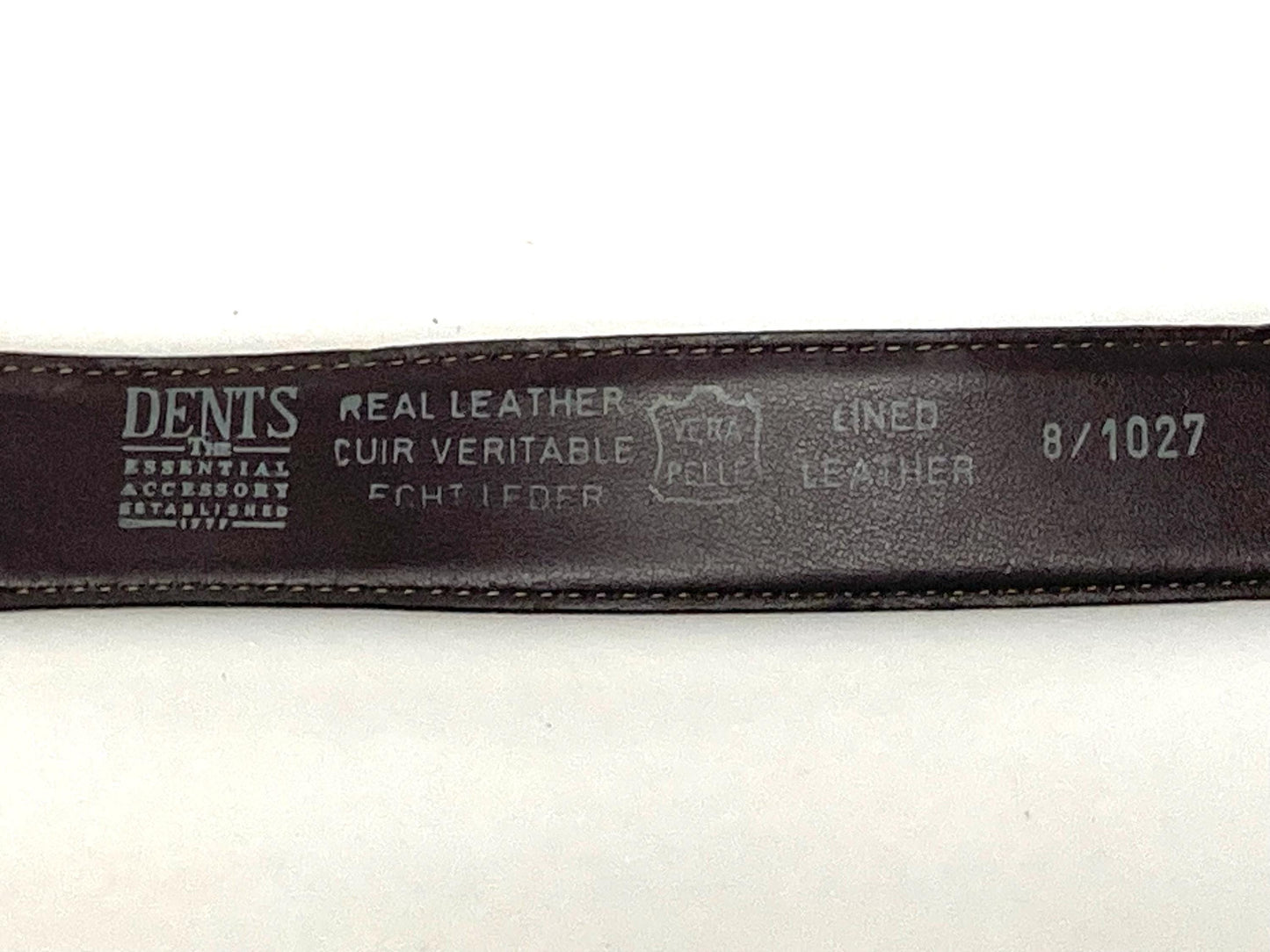 90s vintage dark brown genuine leather belt made in Italy by Dents. Real cowhide with matt textured finish for trousers or jeans. Mens NOS