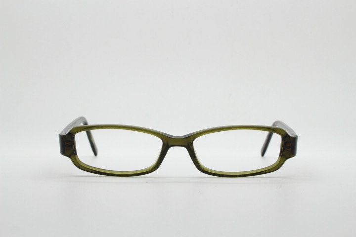 Calvin Klein Collection rectangular low profile eye glasses. Dark marbled grey acetate optical frames. Prescription eyeglasses. Vintage RX