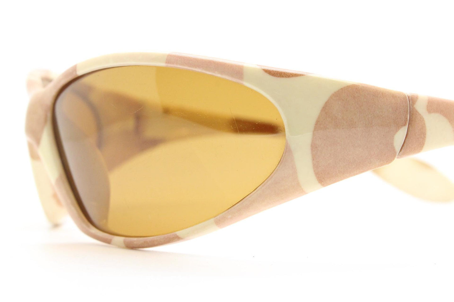 90s vintage big sport shield sunglasses. Wrap around bug eye frame with desert cammo print. 2000s. Camouflage NOS. Ravers fashion grail