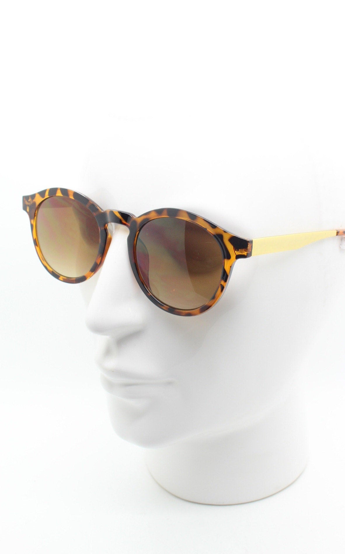 90s vintage round sunglasses. Tortoise 40s style frames with gold arms. Mens NOS