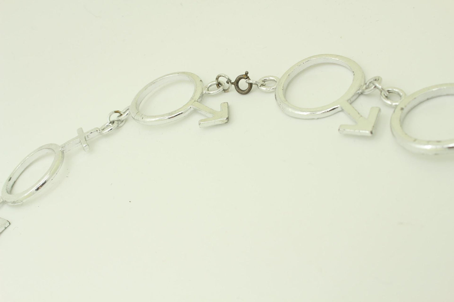 90s vintage massive chain necklace. Bombastic silver chrome with CND 'peace' emblem. Essential original ravers accessory. Unused NOS