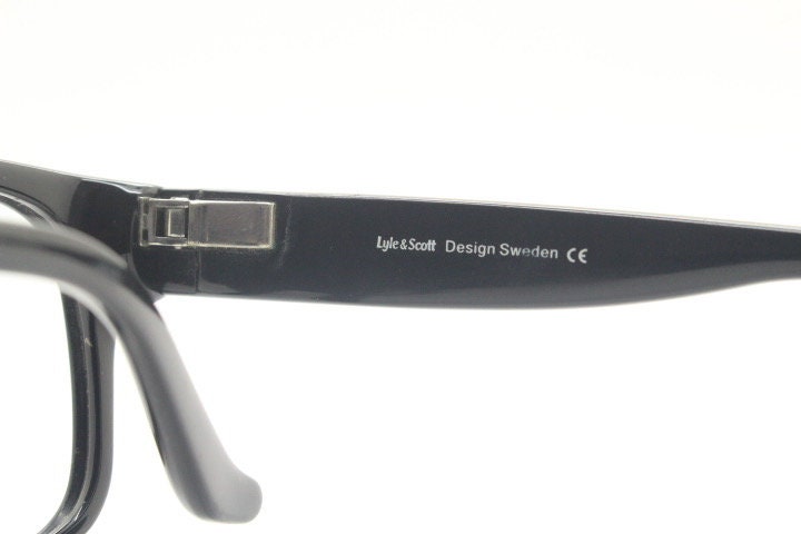 Lyle and Scott rectangular eye glasses. Classical plain black gloss 60s design optical frames. Prescription. RX Spectacles. Men mod vintage