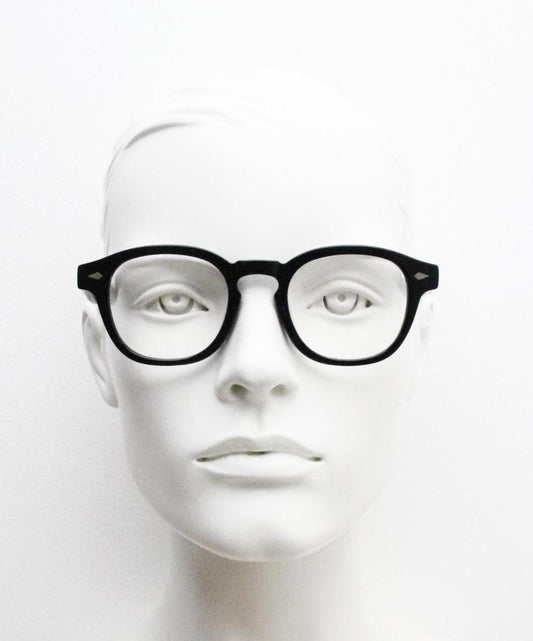 Bergomi Ottica black gloss acetate eyeglasses. Classical 40s, 50s design optical frames with keyhole bridge. Vintage prescription glasses