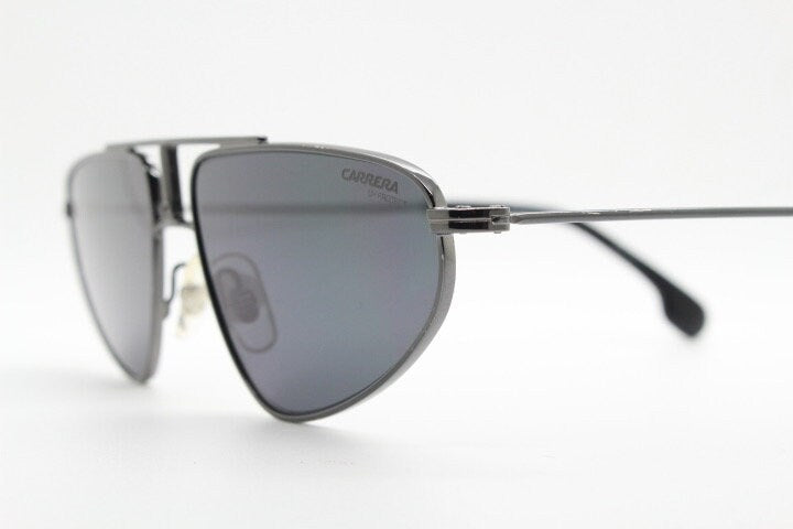 Carrera 90s vintage triangular aviator sunglasses model 1021/S. Gunmetal grey chrome flat top metal frame aviators with black lenses