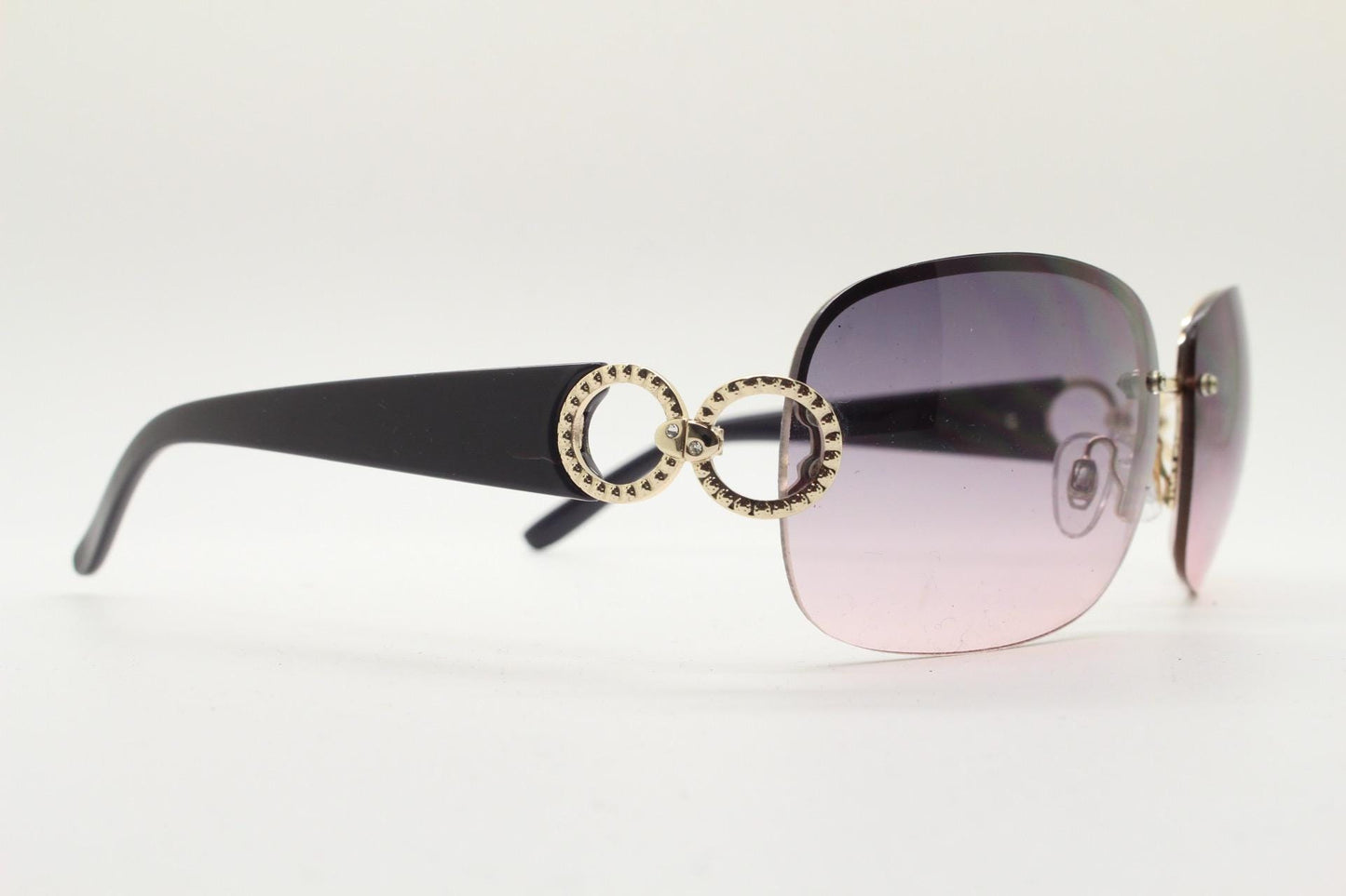 Y2K vintage rectangular sunglasses. 2000's half frame with light tone curved graduating lenses and chrome temple circles. 00's
