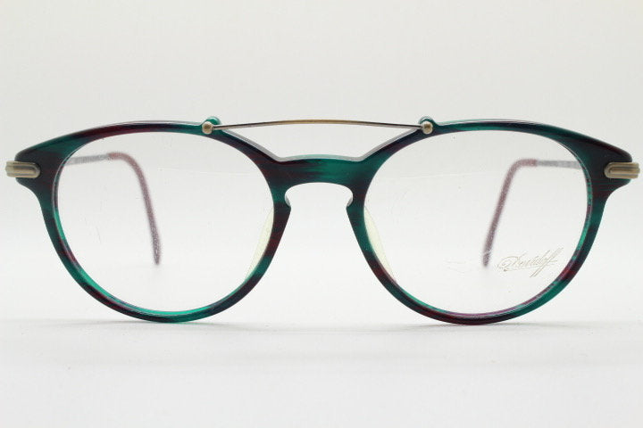 Davidoff 90s vintage round eye glasses. Very dark green and brown optical frames with bronze double bridge. Prescription RX spectacles. NOS