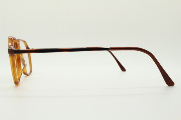 Missoni 90s vintage square hexagon eye glasses made in Italy. Transparent brown optical frames with enamel tiger arms. Prescription RX NOS