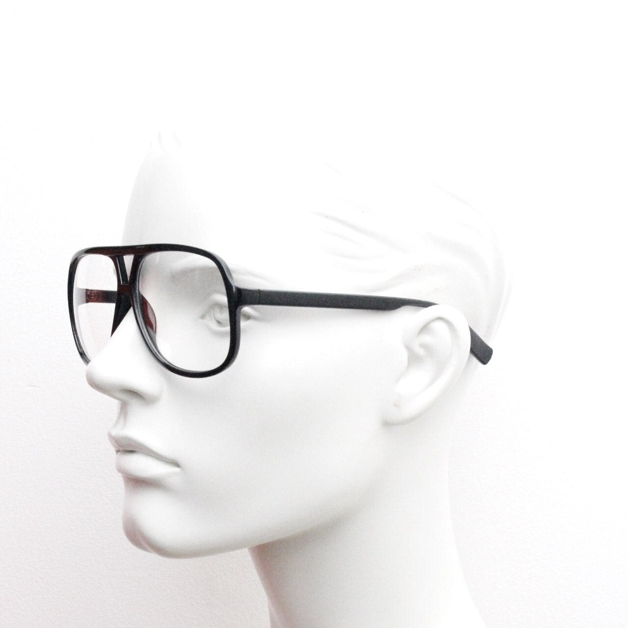 90s vintage square aviator eye glasses. Slim black gloss optical frame aviators. RX prescription eyeglasses. NOS