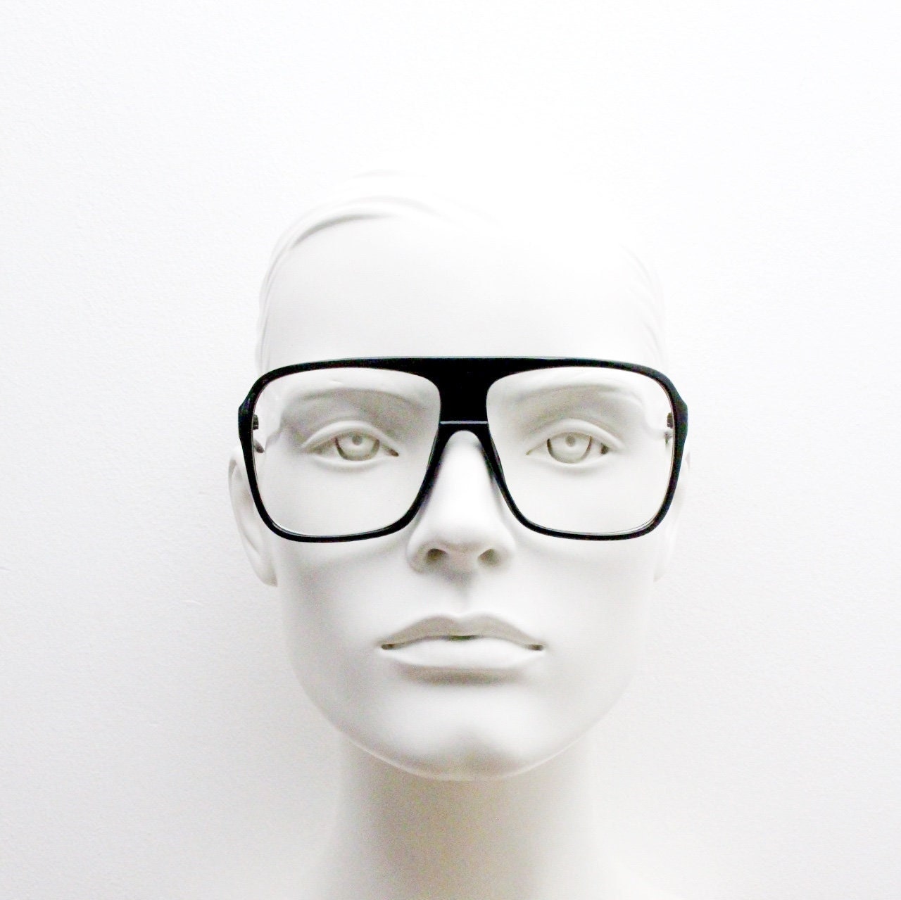 Y2K vintage square aviator glasses. 70s style black gloss optical frames. Mens aviators with clear lenses. Prescription eyeglasses. NOS