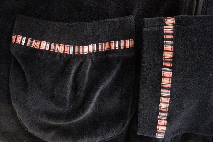 Vintage 80s Fila velour casual coat. Womens all black velvet double zipper long sleeve top. Original sport fashion grail