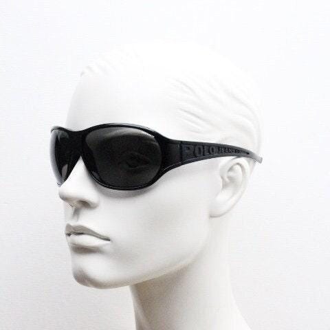 Ralph Lauren Polo Jeans Co Y2K vintage bug eye sunglasses model Fly Way BPPR7. 2000's wraparound mini mask shield with big spell out logo