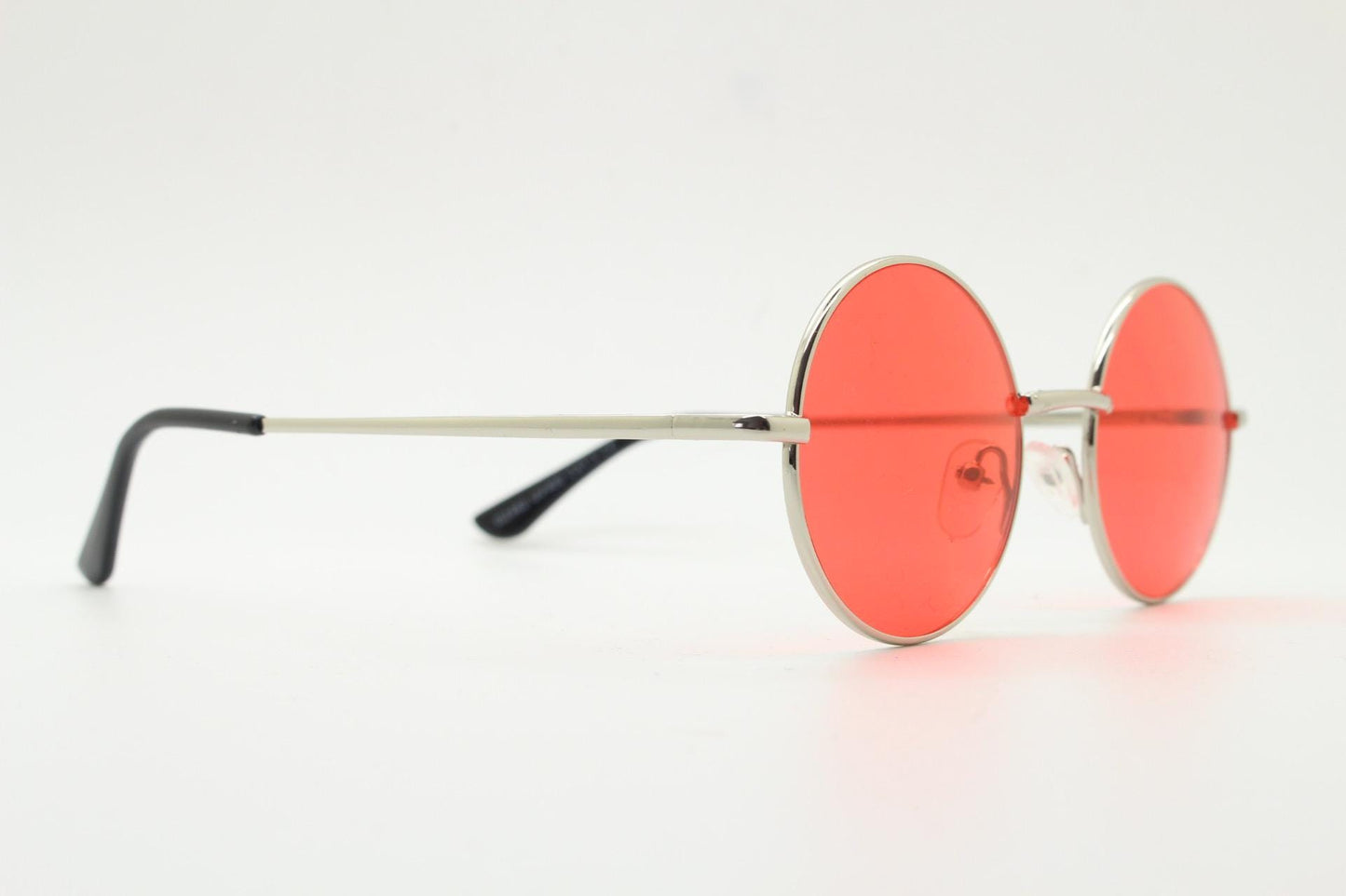 90s round vintage sunglasses. Silver chrome metal frame with intense red lenses. 1920's style. John Lennon. Steampunk teashades. BNWT