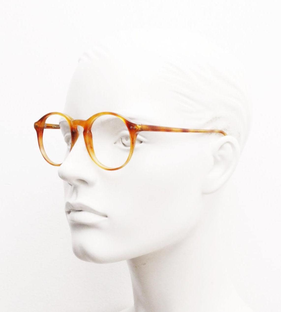 Ralph Lauren round panto 90s vintage eye glasses. 1940s design in light mottled brown acetate. Optical frame. Prescription eyeglasses. RX