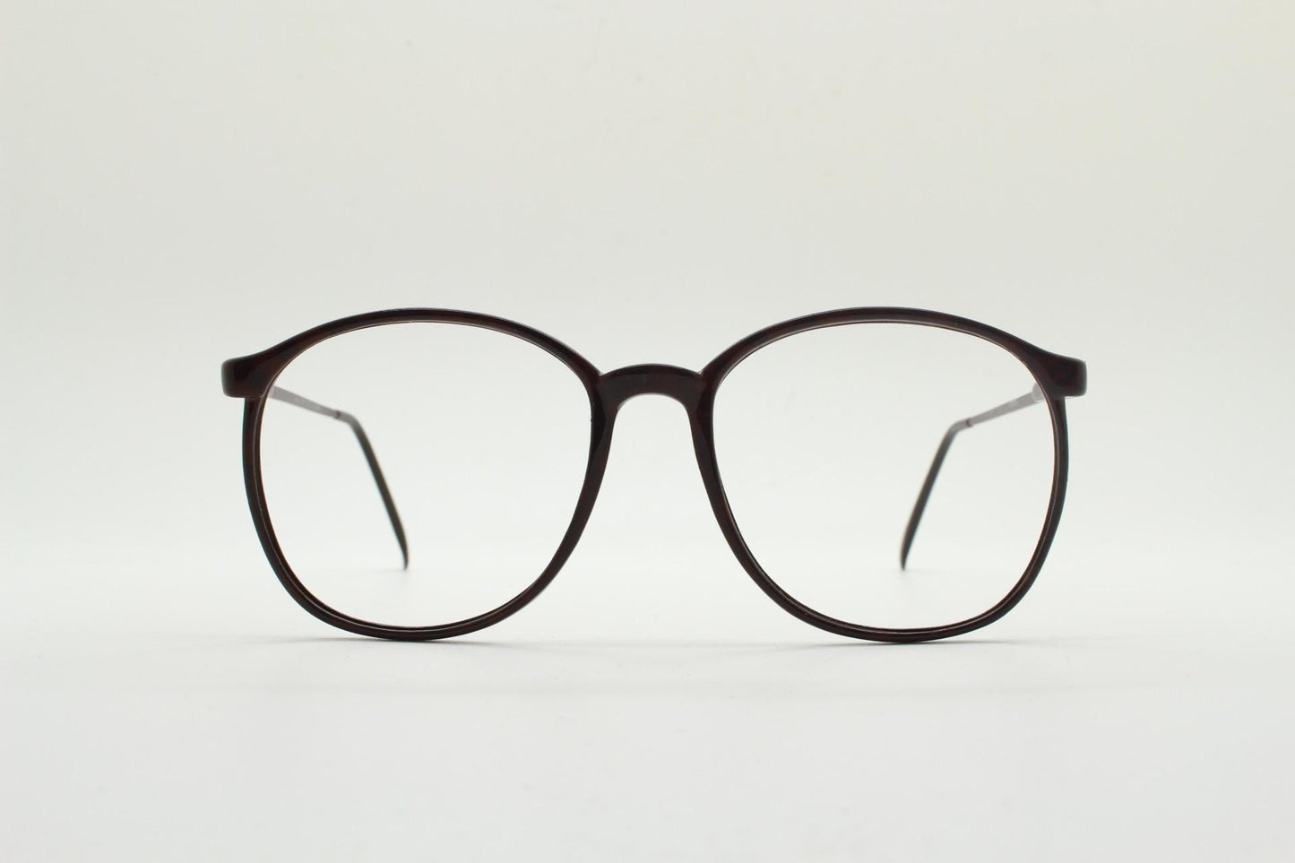 80s vintage dark brown round eye glasses. Slightly oversized slender optical frames. Prescription eyeglasses. RX spectacles