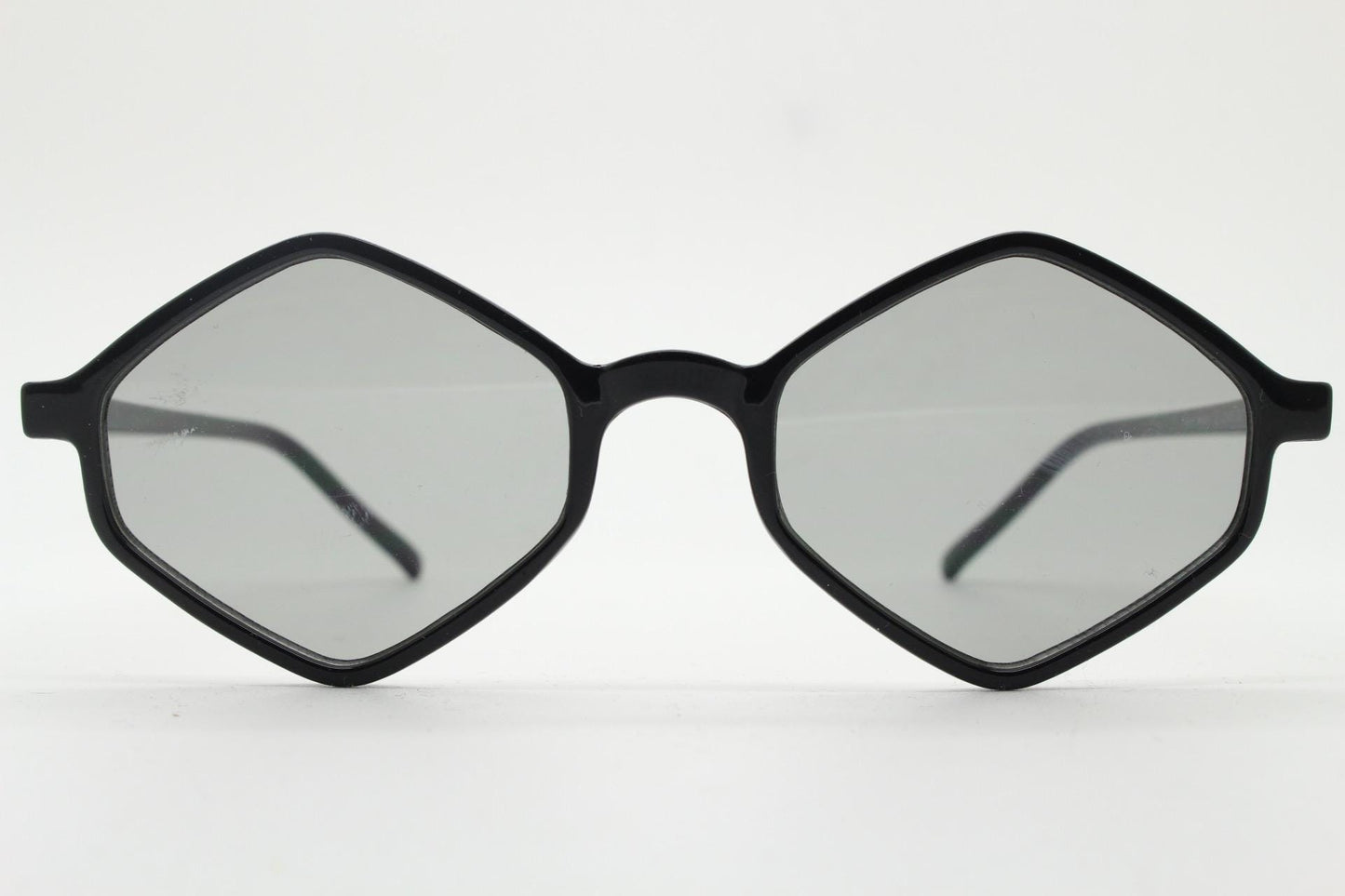 90s vintage diamond hexagon sunglasses. Atmospheric 6 sided black gloss frame with extra light tone lenses. Unused BNWT