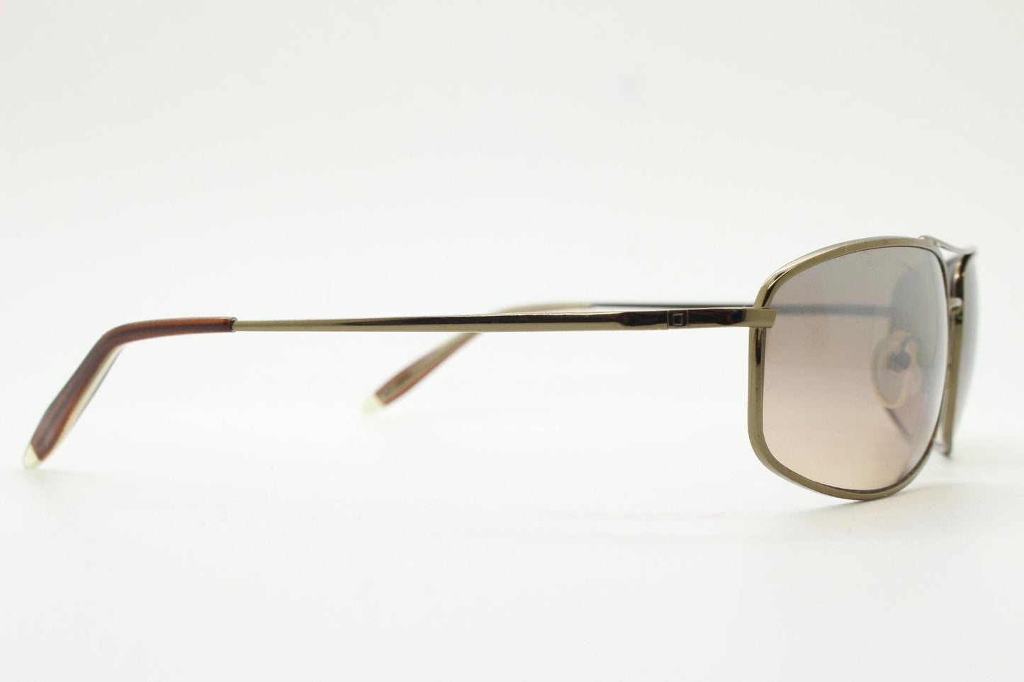 90s vintage rectangular wrap around sunglasses. Gunmetal chrome curved frame squared aviator with half mirrored light tone lenses. NOS
