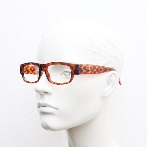 80s vintage rectangular low profile eye glasses. Transparent brown giraffe pattern optical frames. Prescription RX Spectacles. NOS