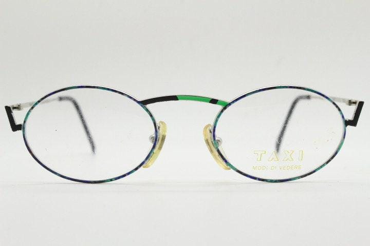 Taxi 90s vintage oval eye glasses. Unique abstract optical frame with extraordinary multi colour print. Casanova. Prescription glasses, RX