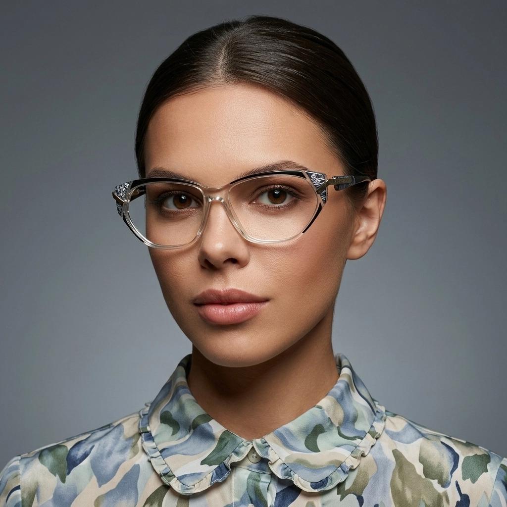 Jean Louis Scherrer 80s vintage cat eye glasses made in France. marbled grey / clear acetate optical frame. Diamante RX prescription cateye