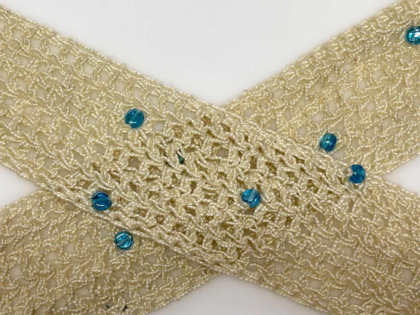 Patrick Thompson beige Y2K vintage womens crochet sash belt. 2000s feature bow tie design for a dress. Hand made. Unused NOS. BNWT