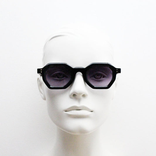 90s vintage hexagon sunglasses. 6 sided black 60s design gloss low profile frame with graduating lenses. BNWT. NOS Octagon