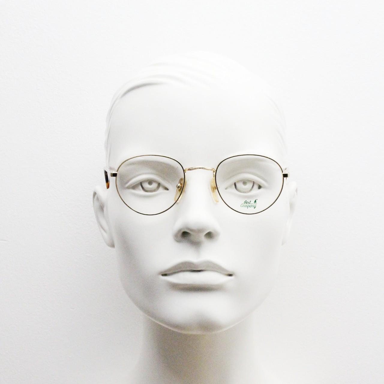 90s vintage round panto metal eye glasses by Best Co. Minimal gold optical frames with tortoise arms. Prescription eyeglasses. RX spectacles